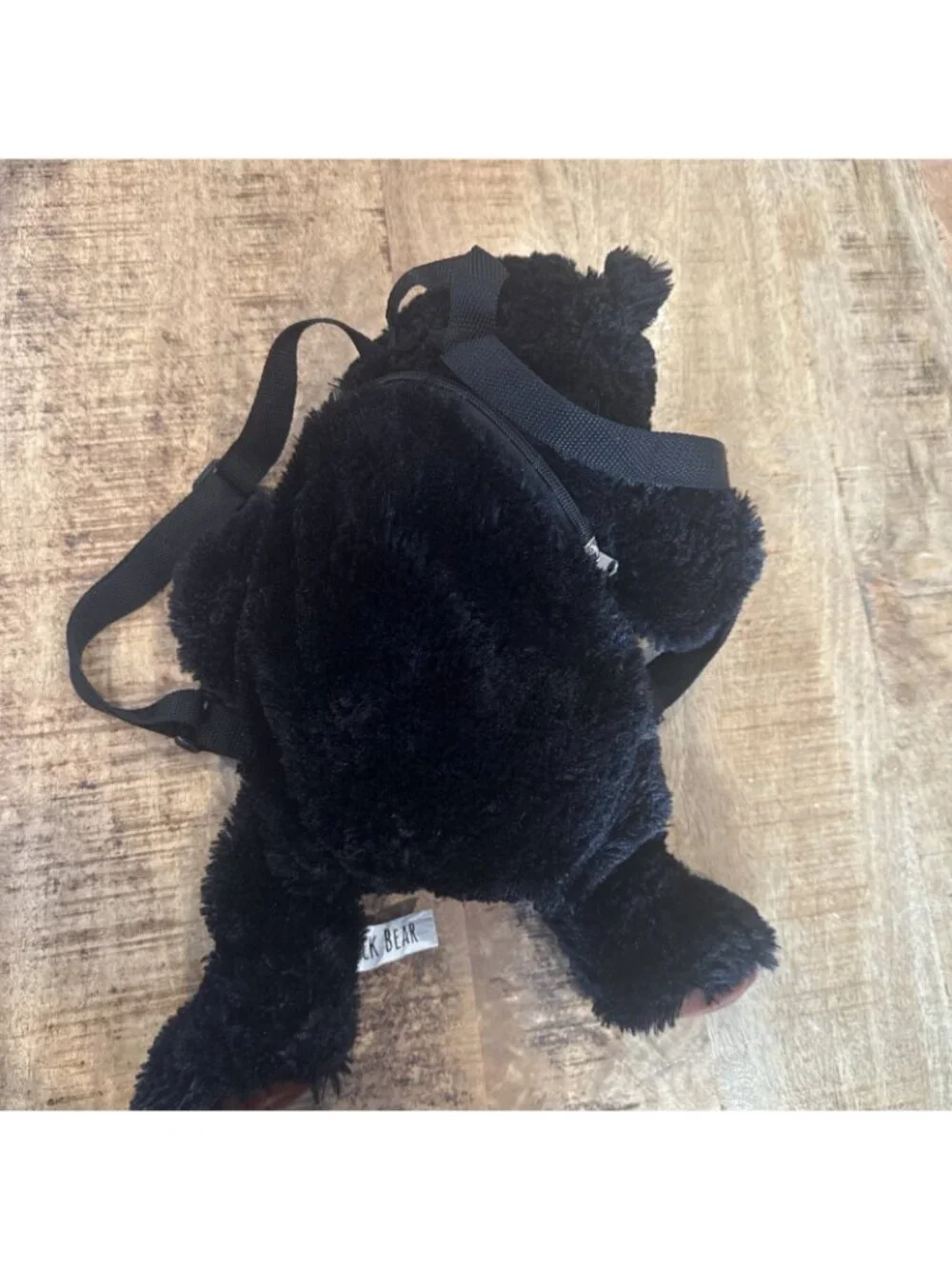 Black Bear Backpack 16” Adjustable Straps Zippered Pocket Plush Realistic